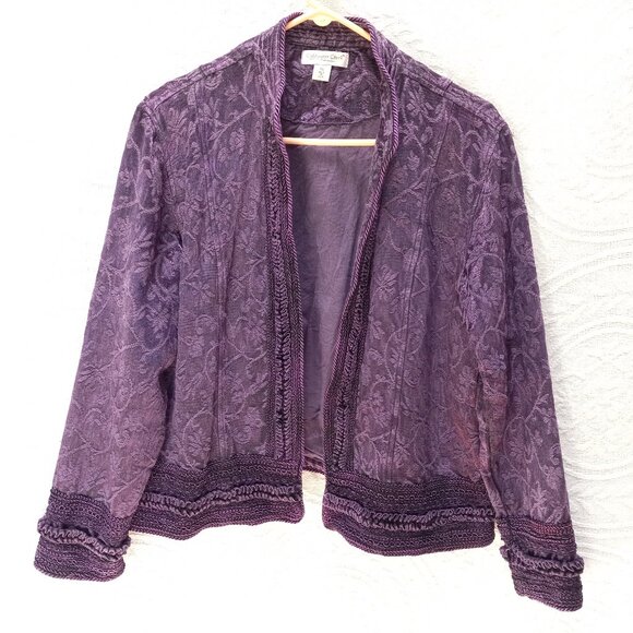 Coldwater Creek Royal Purple Jacquard Jacket W/Embroidery & Ruffles XL (T-385) - Picture 3 of 14